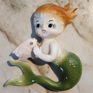 Vintage Norcrest Mermboy Angel Fish Wall Plaque Japan Retro Bathroom Art 1950s